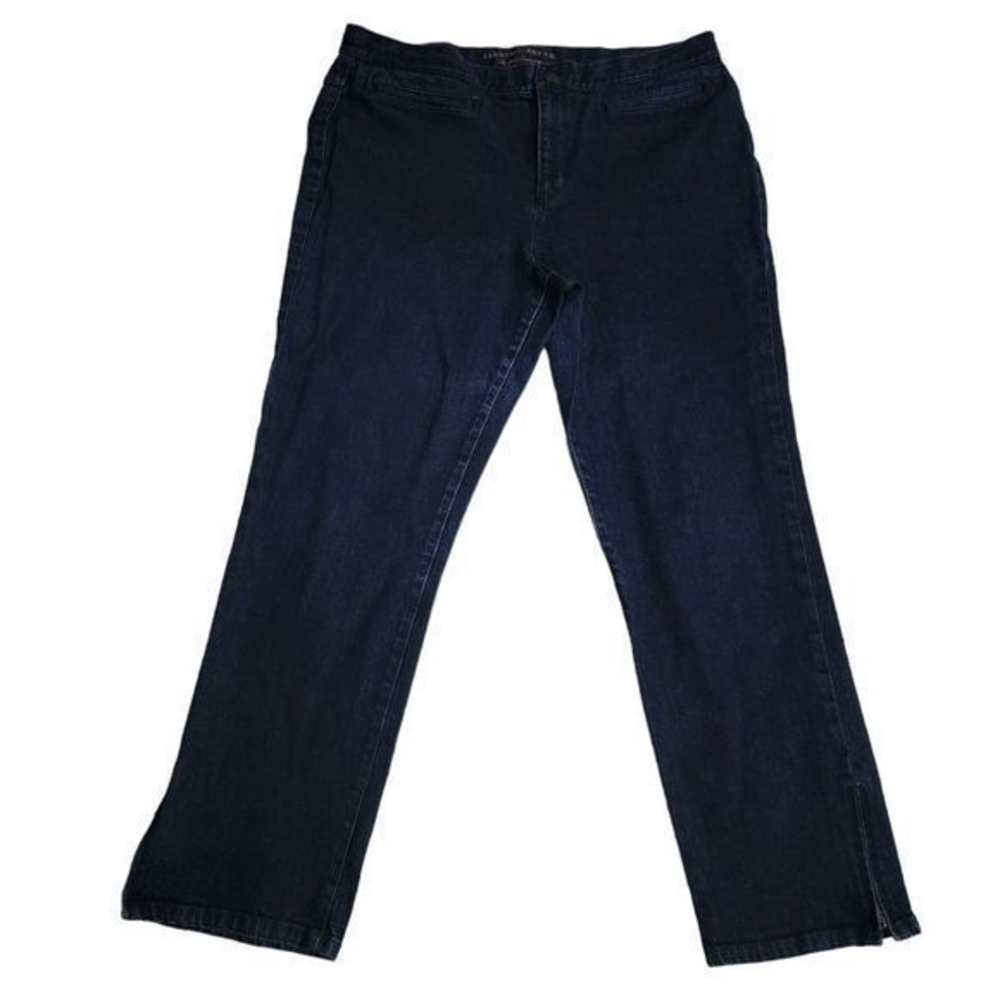 Lauren Ralph Lauren Women's jeans high rise wide leg with zipper sz 14 dark wash
